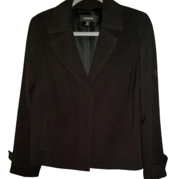 Oversized Black Talbots Jacket Loose Fit Belted Sleeves Classic Short Coat 6 S M - Picture 1 of 10